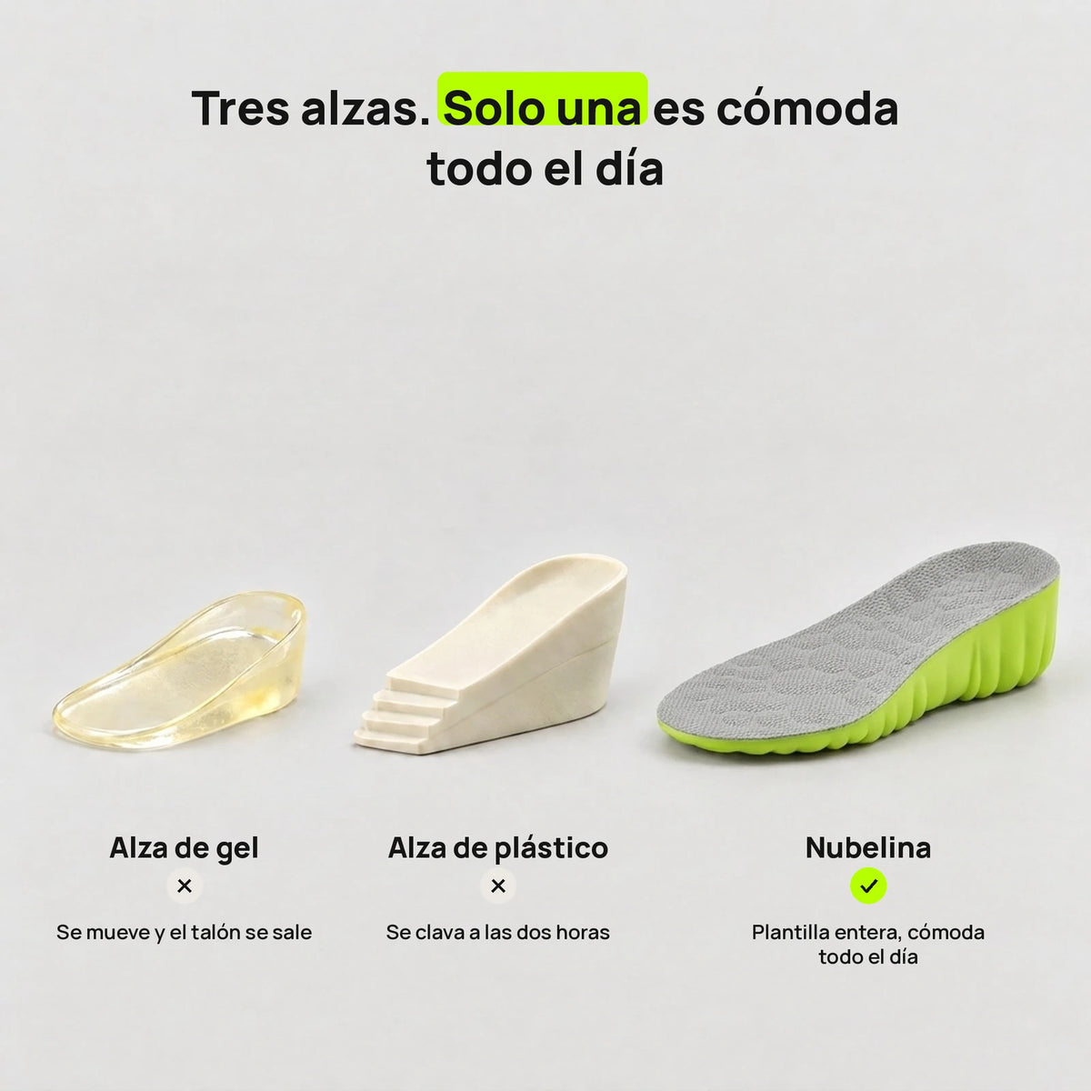 Alza de gel, alza de plástico y plantilla de altura Nubelina: solo una es cómoda todo el día