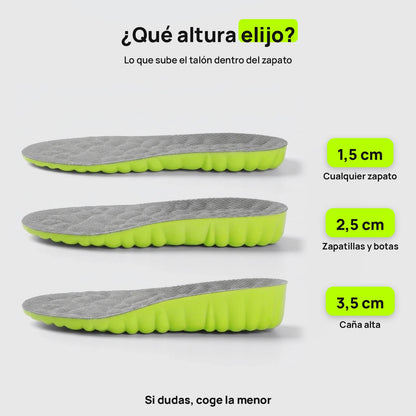 Qué altura elijo: 1,5 cm para cualquier zapato, 2,5 cm para zapatillas y botas, 3,5 cm para caña alta
