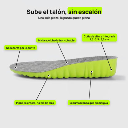 Sube el talón sin escalón: plantilla entera de una pieza con la cuña integrada