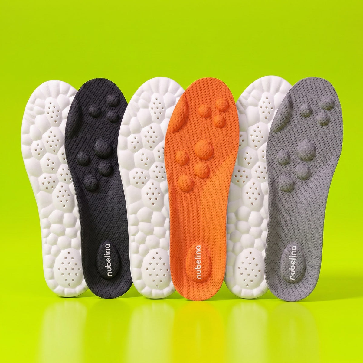 Plantillas Nubelina en naranja, gris y negro, con su suela