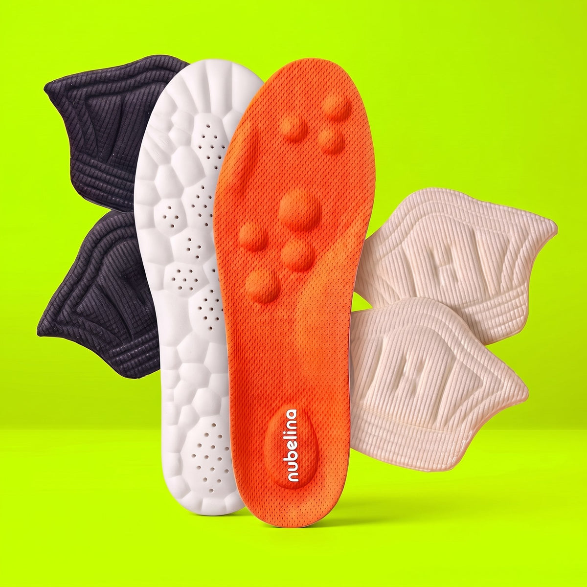 Kit talón Nubelina: plantilla naranja y taloneras beige y negras