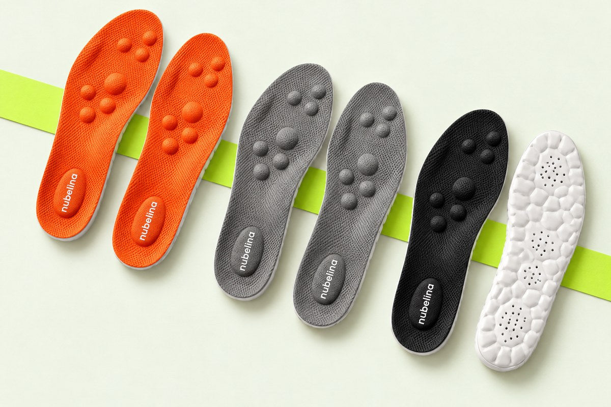 Tres pares de plantillas Nubelina: naranja, gris y negro